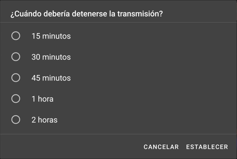 TDTChannels Player en Android mostrando la funcionalidad del temporizador de apagado